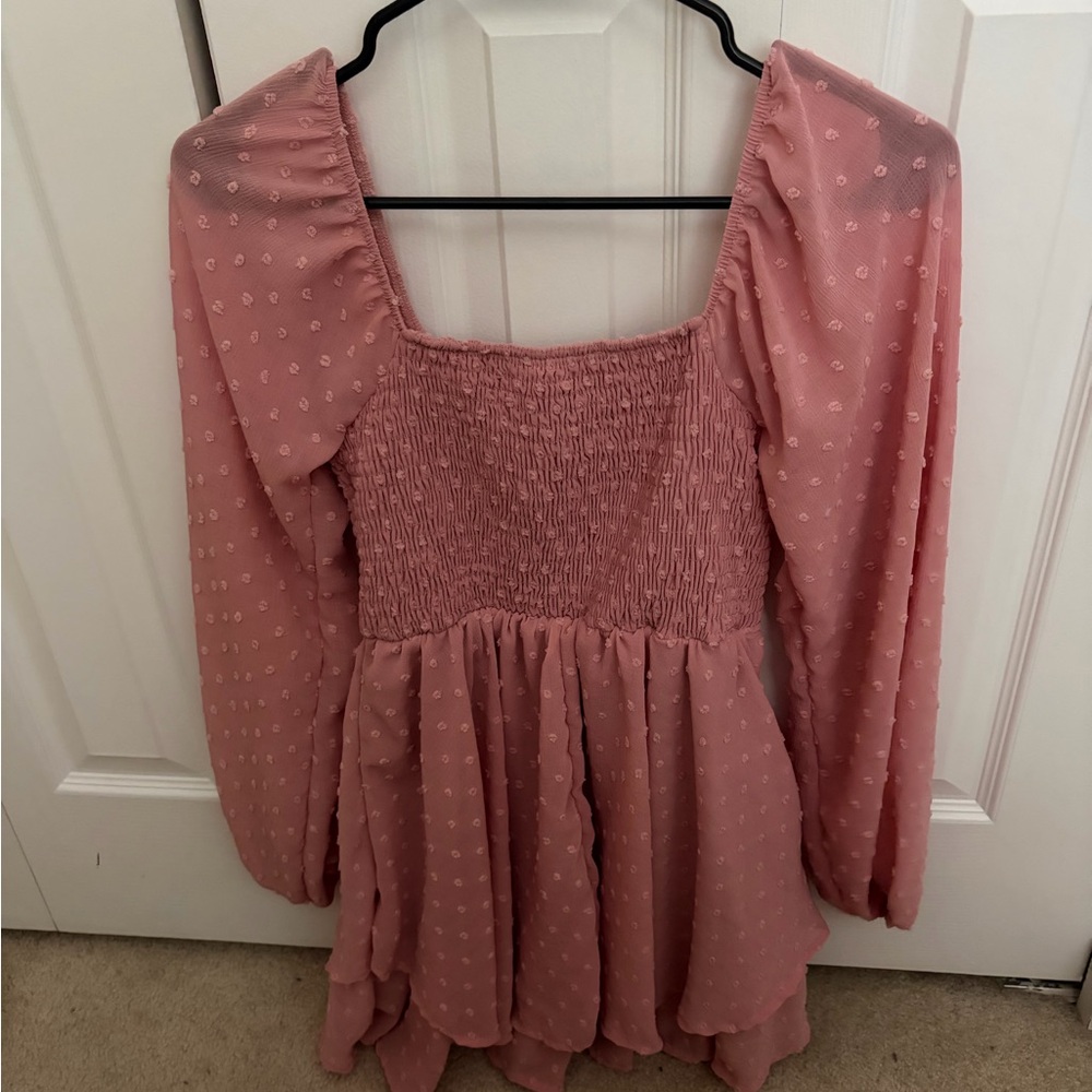 Altar'd State Pink Long Sleeve Lilitha Smocked Romper size M NWT - Picture 4 of 6
